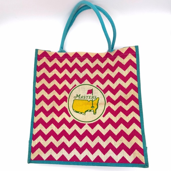 ANGC Handbags - Masters Women's Tote Tournament Bag Burlap Handbag Chevron Pink Blue Carryon